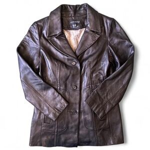 Anne Klein Black Leather Coat with Faux Fur Lining